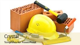  Presentation with tools - Cool new PPT theme with masonbuilding - mason tools on white background backdrop and a yellow colored foreground