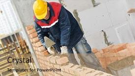  Presentation with construction red - Presentation design having masonry - construction mason worker bricklayer installing background and a coral colored foreground
