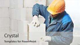 Presentation with creation - Slide deck consisting of masonry - construction mason worker bricklayer installing background and a light gray colored foreground