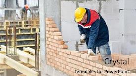  Presentation with construction red - Theme featuring masonry - construction mason worker bricklayer installing background and a lemonade colored foreground