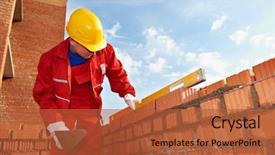  Presentation with mortar - Theme enhanced with masonry - construction mason worker bricklayer making background and a red colored foreground