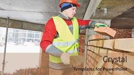  Presentation with masonry - PPT layouts consisting of masonry - construction worker bricklayer background and a coral colored foreground