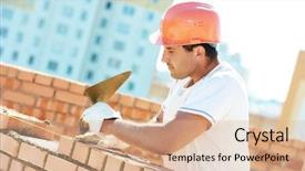  Presentation with construction red - PPT theme with masonry - construction worker mason bricklayer installing background and a coral colored foreground