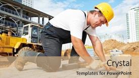  Presentation with pavement - PPT theme enhanced with masonry - mason worker making sidewalk pavement background and a coral colored foreground