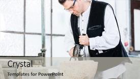  Presentation with up of a blue marble - Audience pleasing PPT layouts consisting of masonry - stonemason cutting marble with angle backdrop and a light gray colored foreground