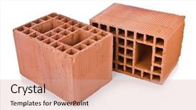  Presentation with white bricks - Presentation design enhanced with masonry blocks - stack of clay bricks isolated background and a  colored foreground