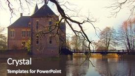  Presentation with ancient war history medieval - Audience pleasing PPT theme consisting of masonry bridge - ancient medieval stone fortress surrounded backdrop and a  colored foreground