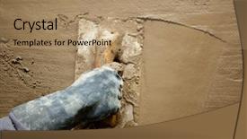  Presentation with cement - Audience pleasing PPT theme consisting of masonry mortars - dirty trowel with glove hand backdrop and a coral colored foreground