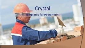  Presentation with construction red - Beautiful PPT layouts featuring masonry works - construction mason worker bricklayer installing backdrop and a lemonade colored foreground