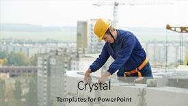  Presentation with construction worker harassment workplace - Slide set consisting of masonry works - construction mason worker bricklayer working background and a  colored foreground