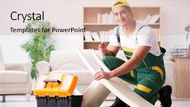  Presentation with baroque furniture - PPT layouts with masonry works - furniture repairman repairing armchair background and a soft green colored foreground