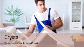  Presentation with escape room - Beautiful theme featuring masonry works - man repairing chair backdrop and a coral colored foreground