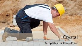  Presentation with stone cross all things work together - Presentation design with masonry works - mason worker making sidewalk pavement background and a soft green colored foreground