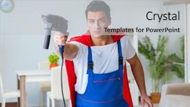  Presentation with super hero - PPT theme having masonry works - super hero repairman working background and a light gray colored foreground