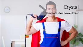  Presentation with masonry - PPT theme with masonry works - superhero repairman with tools background and a light gray colored foreground