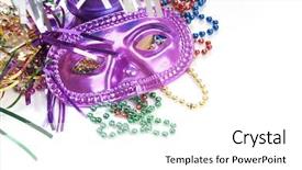  Presentation with array - Slides having mardi gras beads mask - array of festive party objects background and a white colored foreground