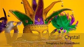  Presentation with colorful mardi gras - Beautiful slide set featuring festive colorful group of mardi backdrop and a gold colored foreground