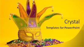  Presentation with mardigras - Audience pleasing presentation design consisting of mardigras - festive colorful group of mardi backdrop and a gold colored foreground