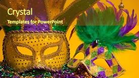 Presentation with venetian mask mardi gras - Colorful presentation enhanced with mask on a yellow background backdrop and a tawny brown colored foreground