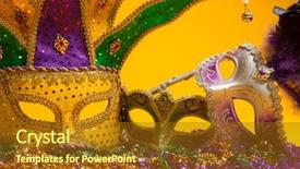  Presentation with colorful mardi gras - Presentation enhanced with mask on a yellow background background and a tawny brown colored foreground