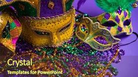  Presentation with venetian mask mardi gras - Audience pleasing presentation theme consisting of mask on a purple background backdrop and a tawny brown colored foreground