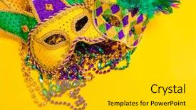  Presentation with venetian mask mardi gras - PPT theme enhanced with disguise on a yellow background background and a  colored foreground