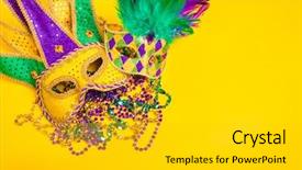  Presentation with venetian mask mardi gras - Theme consisting of disguise on a yellow background background and a gold colored foreground