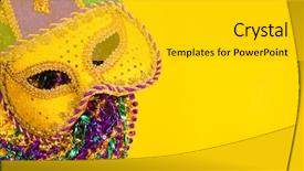  Presentation with venetian mask mardi gras - PPT theme having disguise on a yellow background background and a light gray colored foreground