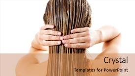  Presentation with conditioner - PPT layouts enhanced with masque - woman applying hair conditioner isolated background and a coral colored foreground