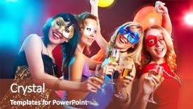  Presentation with christmas party - Slides with masquerade christmas - dance happy young girls background and a tawny brown colored foreground