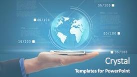  Presentation with virtual hand - Audience pleasing PPT theme consisting of mass communication - business new technology and office backdrop and a teal colored foreground