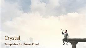  Presentation with mass - Slide set having mass communication - businessman sitting on rock edge background and a  colored foreground