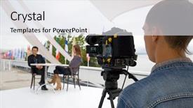  Presentation with television - Presentation theme with mass communication - television operator on a working background and a sky blue colored foreground