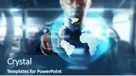  Presentation with virtual technology - Colorful slide set enhanced with mass effect - business virtual reality technology backdrop and a ocean colored foreground