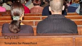  Presentation with church people - Cool new presentation theme with mass-of-people-attending backdrop and a red colored foreground