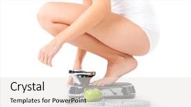  Presentation with weight - Presentation theme having mass shooting - diet and weight young woman background and a white colored foreground