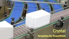  Presentation with conveyor belt - Cool new slide deck with mass transfer - automation - cardboard boxes backdrop and a tawny brown colored foreground