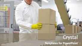  Presentation with transfer - Presentation theme with mass transfer - manual worker in white uniform background and a gray colored foreground