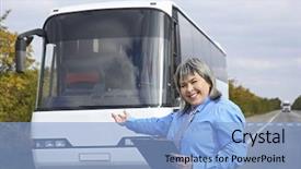  Presentation with google api bus tracking system - Presentation theme with standing in front of bus background and a light blue colored foreground