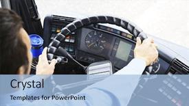  Presentation with electric bus high voltage - Slides having handsome driver sitting in bus background and a light blue colored foreground