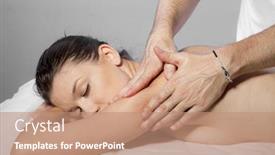  Presentation with therapeutic - Cool new PPT layouts with massage-and-relaxation-beautiful-brunette backdrop and a coral colored foreground