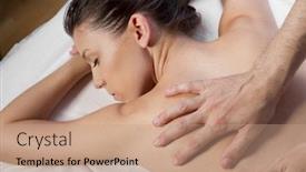  Presentation with therapeutic - Audience pleasing PPT theme consisting of massage-and-relaxation-beautiful-brunette backdrop and a coral colored foreground