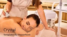  Presentation with aging skin - Colorful slide deck enhanced with massage beauty salon electric stimulation backdrop and a coral colored foreground