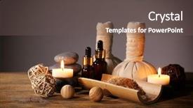  Presentation with spa - PPT theme having massage candle - beautiful spa set on wooden background and a dark gray colored foreground