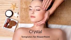  Presentation with spa salon - Presentation theme featuring massage for beautiful face background and a coral colored foreground