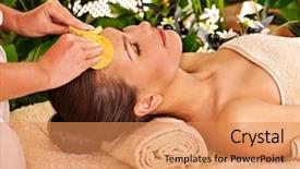  Presentation with spa day - PPT layouts consisting of massage in tropical beauty spa background and a coral colored foreground