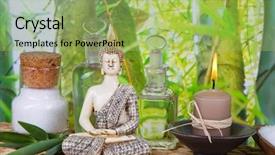  Presentation with oils - Amazing slide deck having massage oils with a buddha figurine - spa arrangement backdrop and a yellow colored foreground