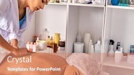  Presentation with spinal - Colorful slide set enhanced with massage room for therapy deals woman therapist making manual therapy back hands of masseuse treatment of spinal injuries 40 old mature client in spa salon backdrop and a coral colored foreground