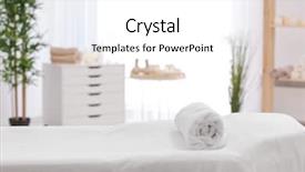  Presentation with spa salon - Beautiful slides featuring massage table in modern spa backdrop and a white colored foreground