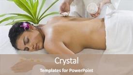  Presentation with massage therapist - Presentation with massage therapist applying massage cream on a young woman's back background and a coral colored foreground